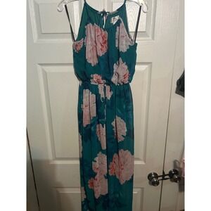 Sweet Storm Maxi Dress‎ Green Pink Floral Sleeveless Flowy Summer Dress S